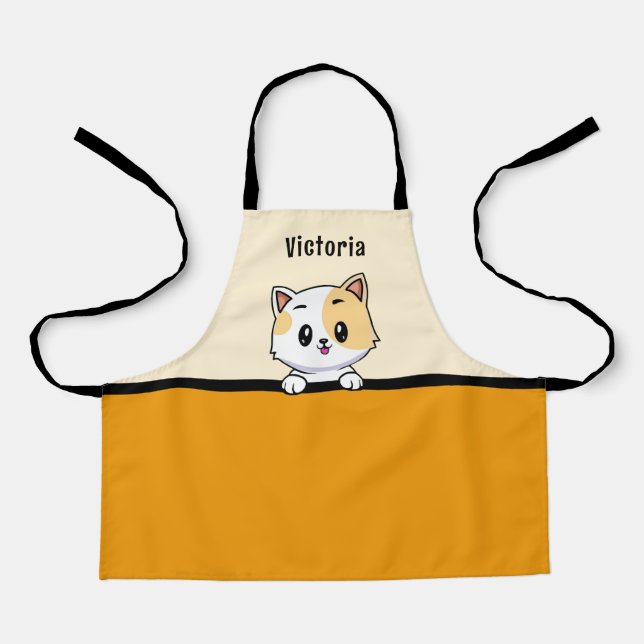 Sweet Orange Kitten with Custom Name Kids Apron (Front)