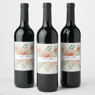 Sweet Orange Light And Blush Roses Watercolor Wine Label