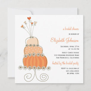 Sweet Orange Wedding Cake Bridal Shower Invite