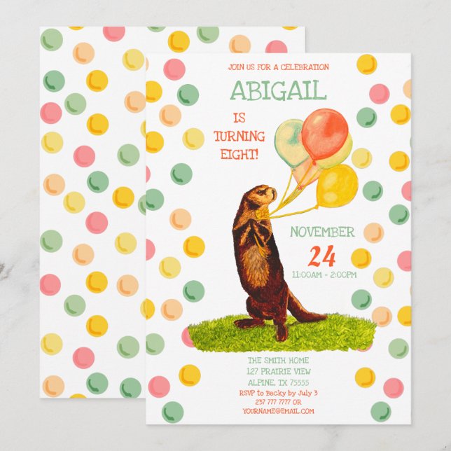 Sweet Otter Colourful Balloons Birthday Invitation (Front/Back)