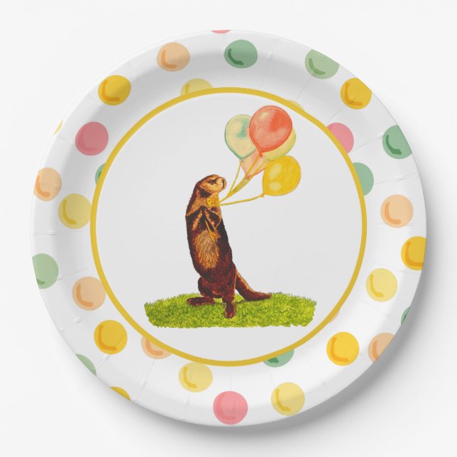 Sweet Otter Colourful Balloons Paper Plates (Front)