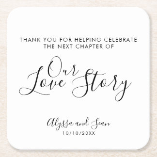 Sweet Our Love Story Wedding Reception Square Paper Coaster