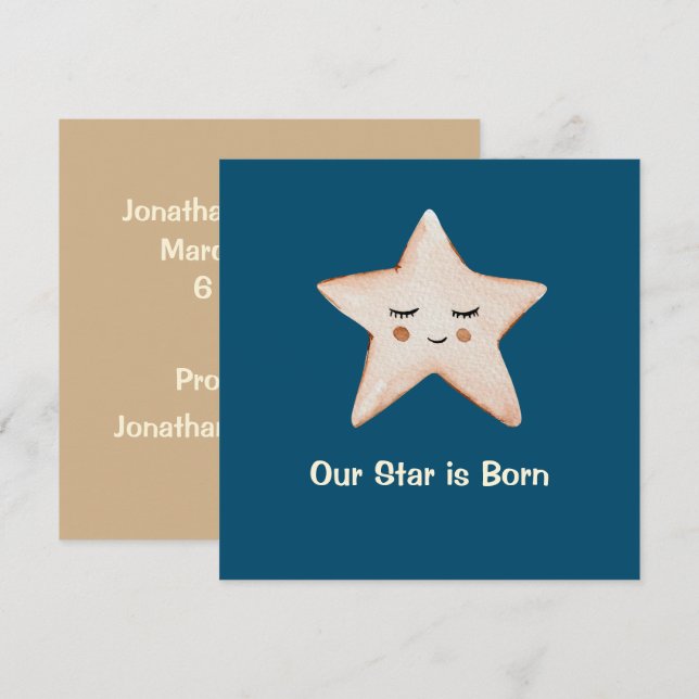 Sweet Our Star is Born Blue Star Birth Announcemen (Front/Back)