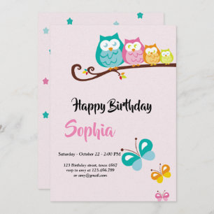 sweet owl and butterfly   birthday card