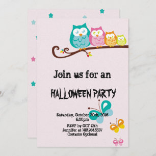 sweet owl and butterfly Halloween party Invitation