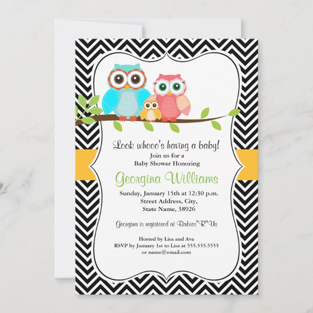Sweet Owl Baby Shower Invite / Boy (Front)
