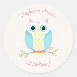Sweet Owl Birthday Classic Round Sticker