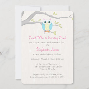 Sweet Owl Birthday Invitation