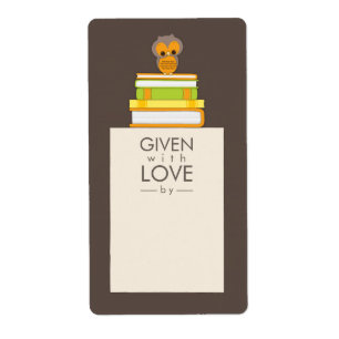 Sweet Owl Bookplate Name Label Orange   Brown