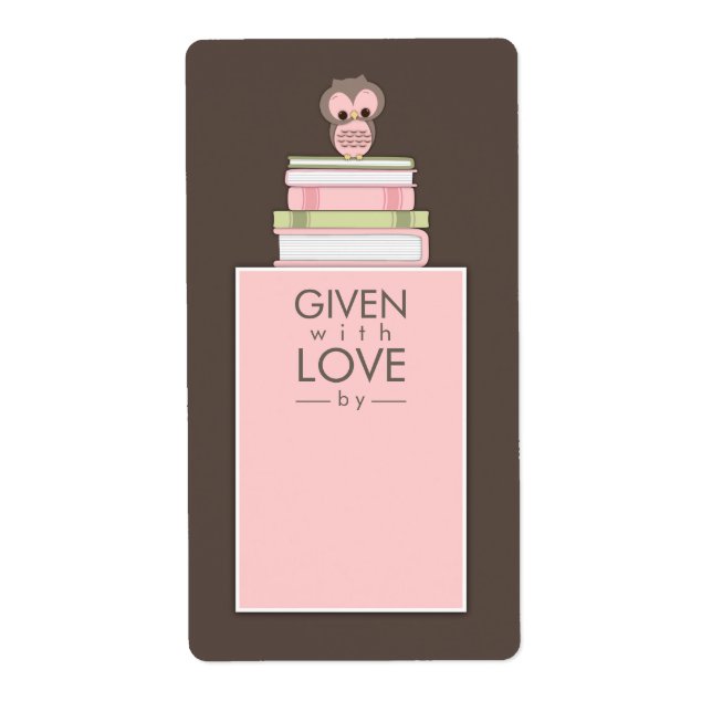 Sweet Owl Bookplate Name Label Pink | Brown (Front)