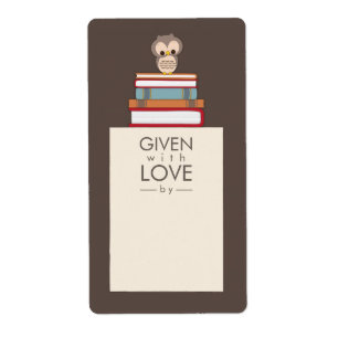 Sweet Owl Bookplate Name Label Red   Blue
