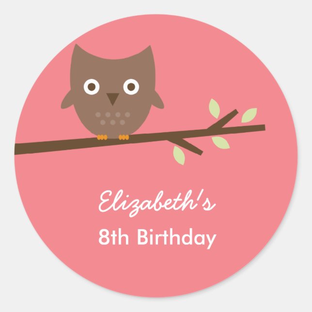 Sweet Owl Favour Stickers (Pink) (Front)