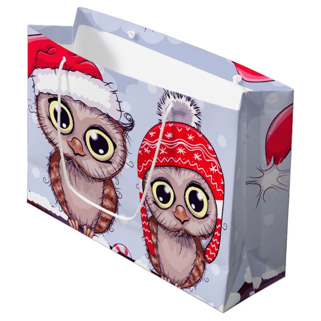 Sweet Owl in Christmas Large Gift Bag (Front Angled)