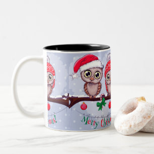 Sweet Owl in Christmas Two-Tone Coffee Mug
