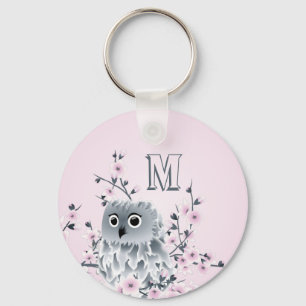 Sweet Owl Pink Girly Monogram Key Ring