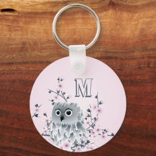 Sweet Owl Pink Girly Monogram Key Ring