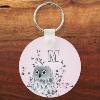 Sweet Owl Pink Girly Monogram Key Ring