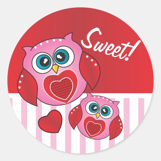 Sweet Owl Valentine Classic Round Sticker (Front)