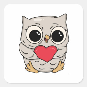 Sweet Owl With a Heart Love Square Sticker