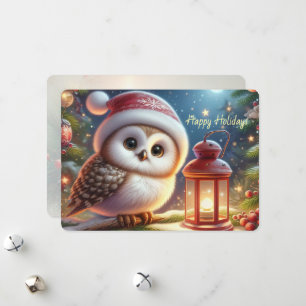 Sweet Owl with Santa Hat - Flat Holiday Card