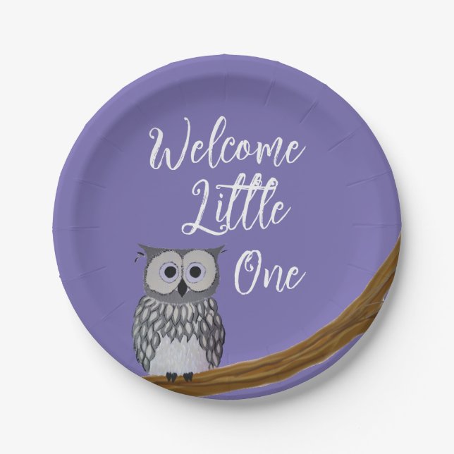 Sweet Owlet Paper Plate in Dark Purple  (Front)
