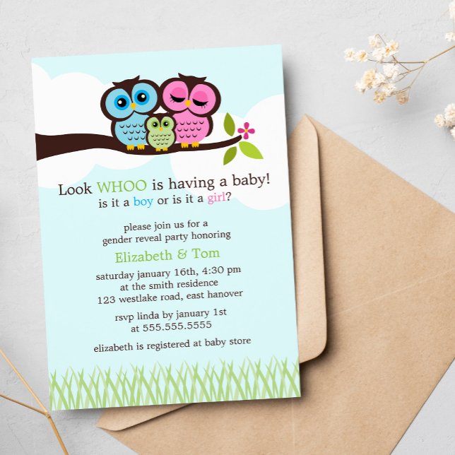 Sweet Owls Gender Reveal Party Invitation (Creator Uploaded)
