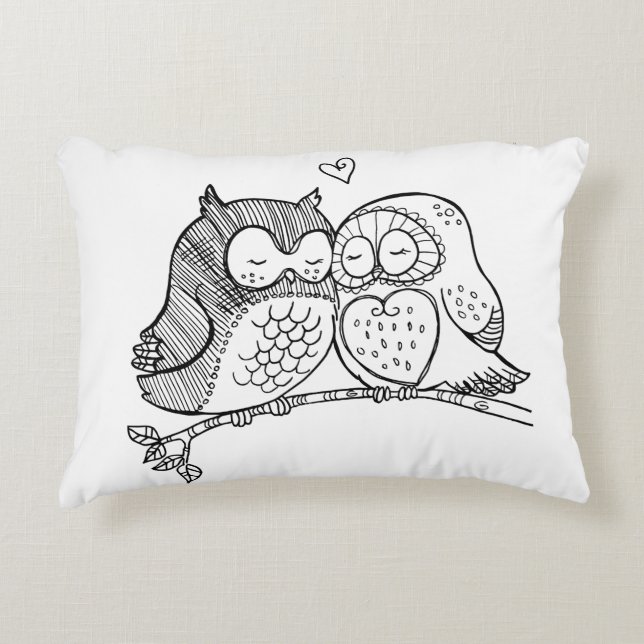 Sweet Owls in Love Illustration Decorative Cushion (Front)