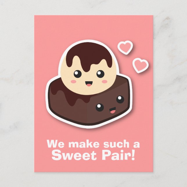 Sweet pair of Vanilla Ice Cream and Brownie Postcard (Front)