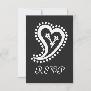 Sweet Paisley Hearts in Black RSVP Card