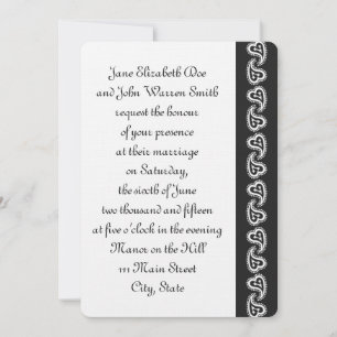 Sweet Paisley Hearts in Black Wedding Invitation