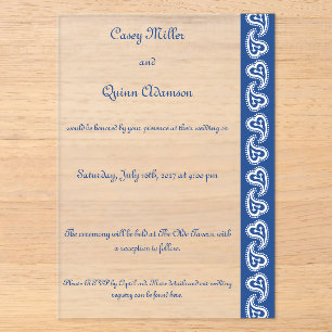 Sweet Paisley Hearts in Blue Acrylic Wedding Invitations