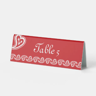 Sweet Paisley Hearts in Cherry Table Tent Sign
