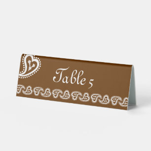 Sweet Paisley Hearts in Chocolate Table Tent Sign