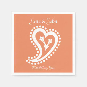 Sweet Paisley Hearts in Coral Napkins