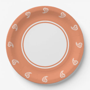 Sweet Paisley Hearts in Coral Paper Plate