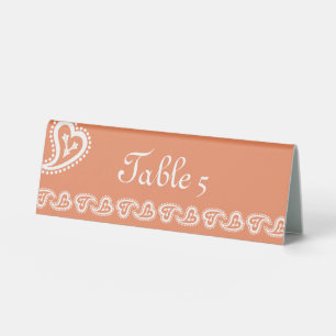 Sweet Paisley Hearts in Coral Table Tent Sign