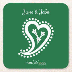 Sweet Paisley Hearts in Green Paper Coaster
