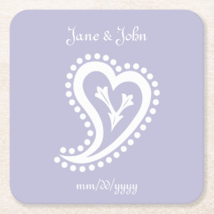 Sweet Paisley Hearts in Lavender Paper Coaster