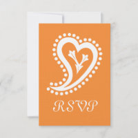 Sweet Paisley Hearts in Orange RSVP Card