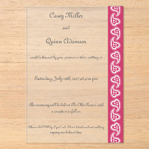 Sweet Paisley Hearts in Raspberry Acrylic Wedding  Invitations