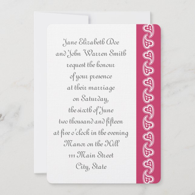 Sweet Paisley Hearts in Raspberry Event Invitation (Front)