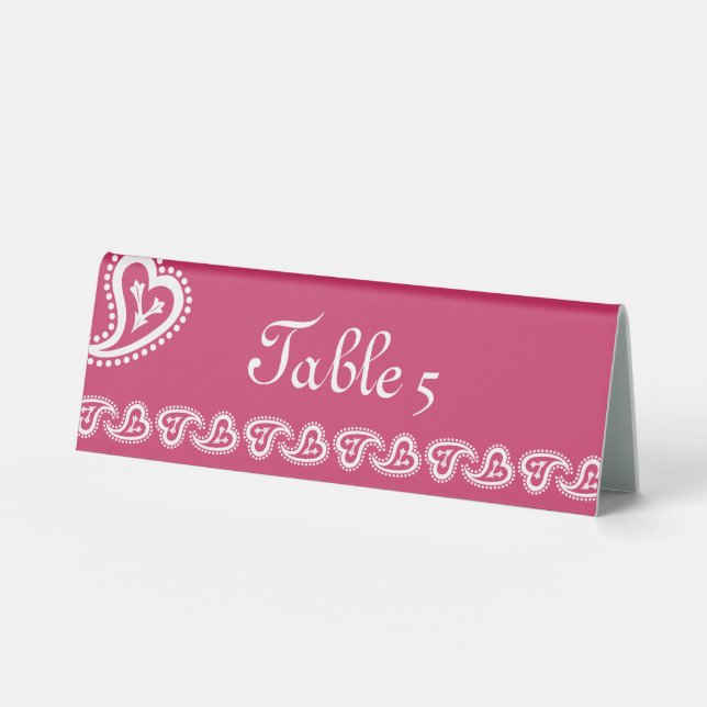 Sweet Paisley Hearts in Raspberry Table Tent Sign (Front)