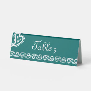 Sweet Paisley Hearts in Teal Table Tent Sign
