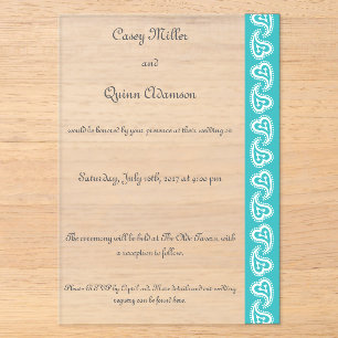 Sweet Paisley Hearts in Turquoise Acrylic Wedding Invitations