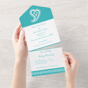 Sweet Paisley Hearts in Turquoise All In One Invitation
