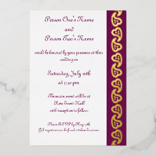 Sweet Paisley Hearts in Wine Foil Invitation