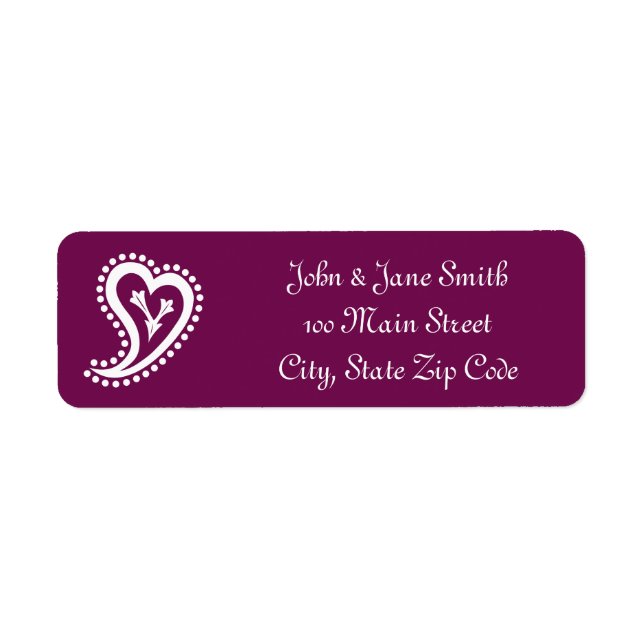 Sweet Paisley Hearts in Wine Return Address Label (Front)