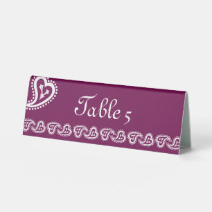 Sweet Paisley Hearts in Wine Table Tent Sign