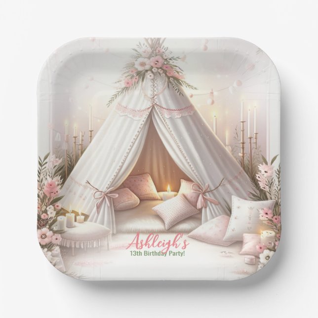 Sweet Pajama Party Girly Sleepover Birthday Paper Plate (Front)