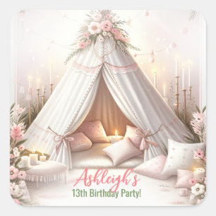 Sweet Pajama Party Girly Sleepover Birthday Square Sticker